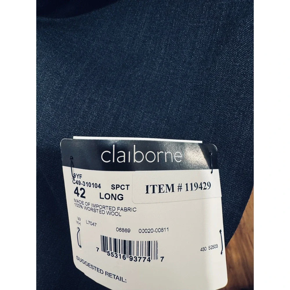 Claiborne Men's NWT Charcoal Gray Wool Blend‎ Suit Jacket Blazer 42L